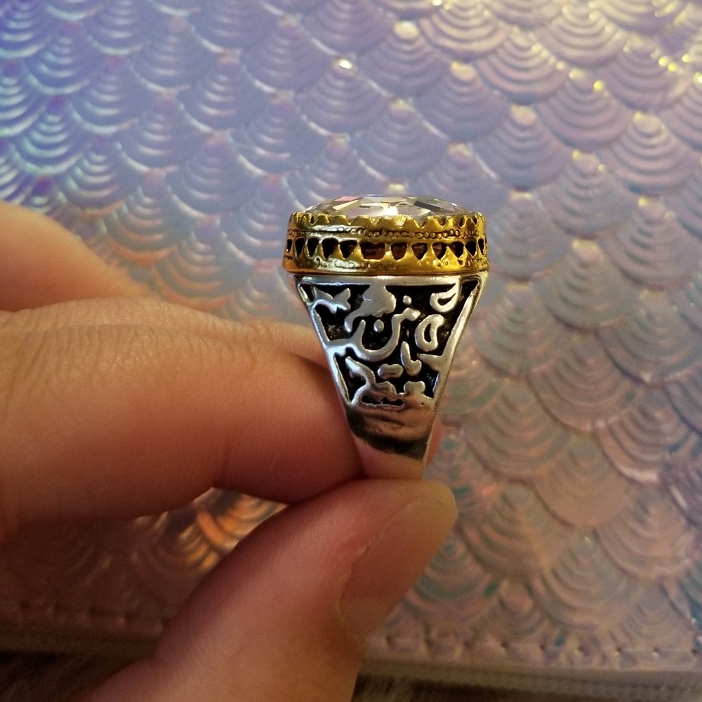 💎 Over sized large clear glass stone metal ring - Picture 4 of 7
